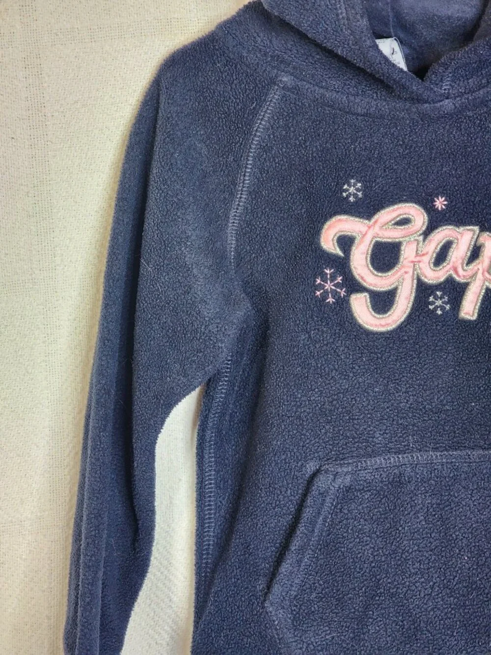 Baby Gap Vtg Navy Fleece Pink Silver Logo Embroidered Snowflakes Hoodie Size 5T